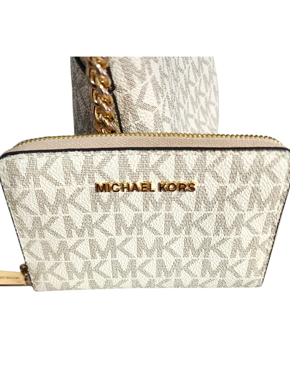 Michael Kors Jet Set Travel Signature Dome Powder Blush Crossbody Bag & Wallet - Picture 8 of 15